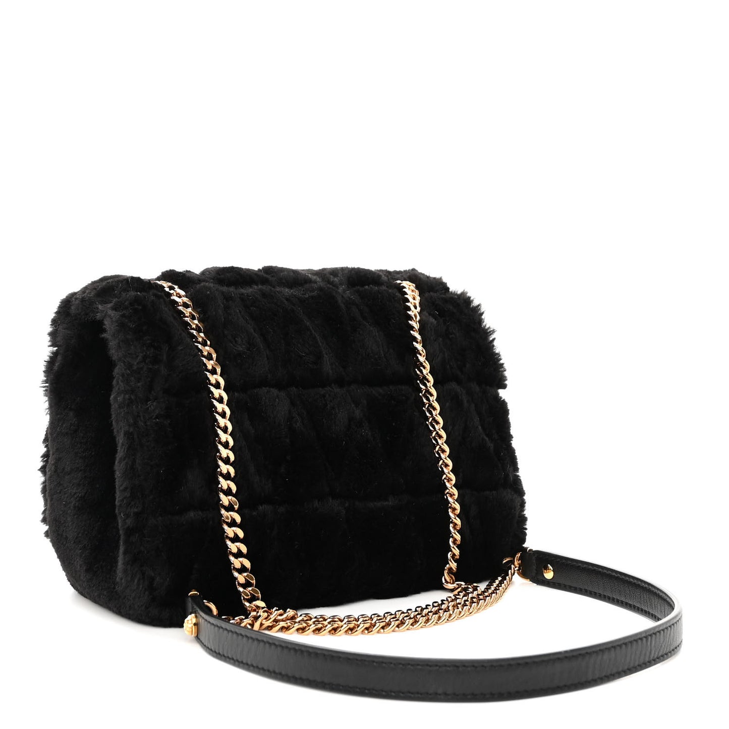 Faux Fur Quilted Virtus Shoulder Bag Black