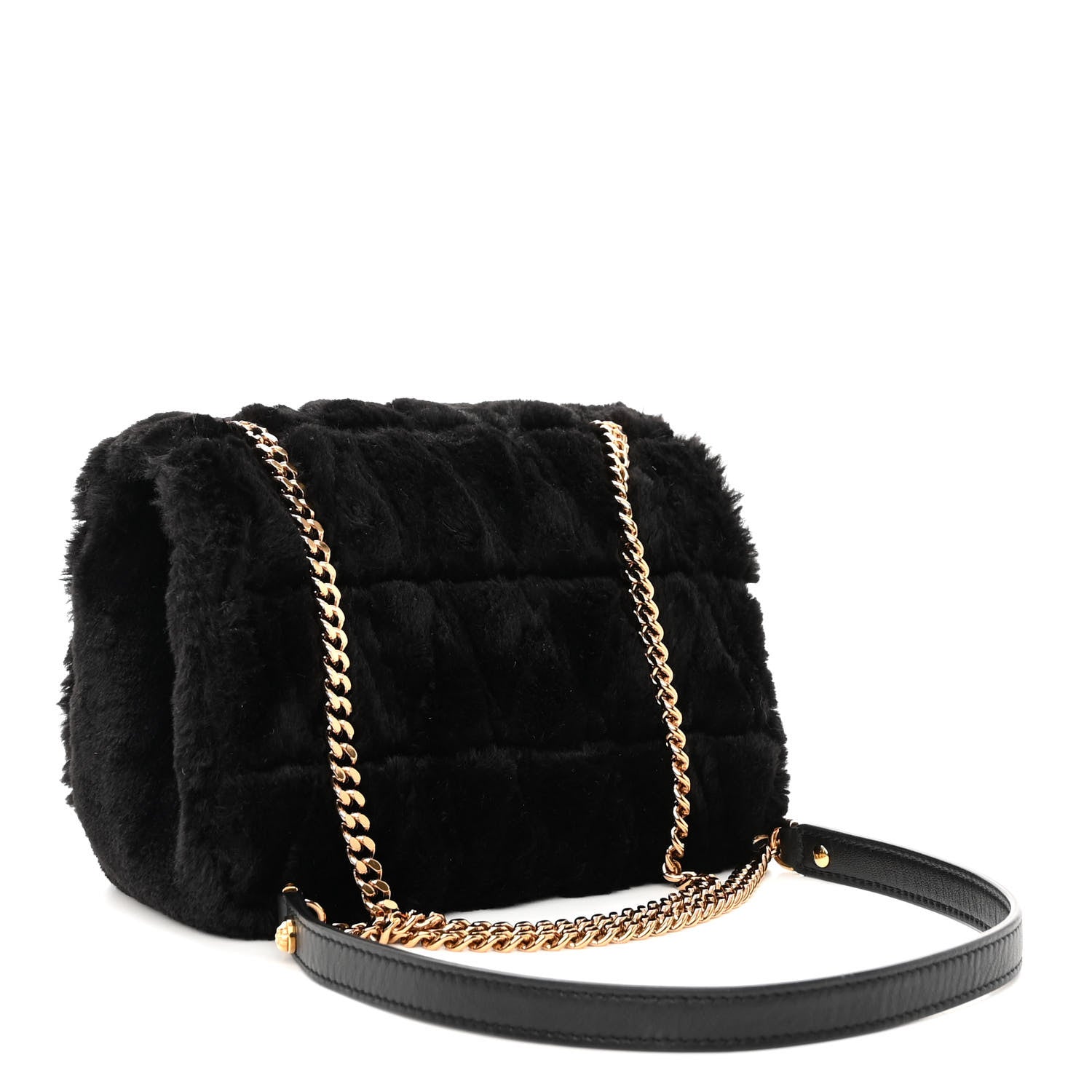 Versace Faux Fur Quilted Virtus Shoulder Bag Black 3 of 9