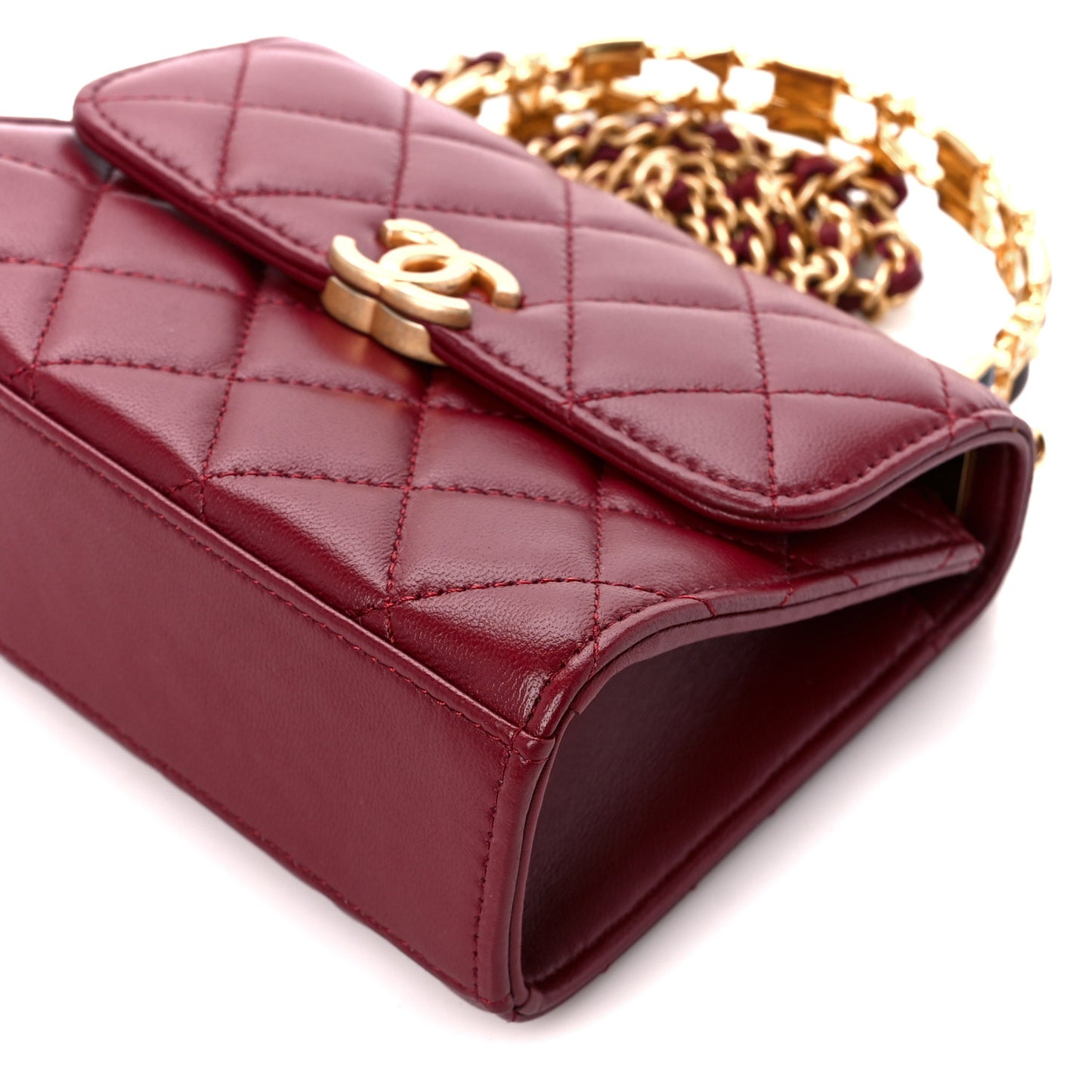 Lambskin Enamel Quilted Top Handle Flap With Chain Red