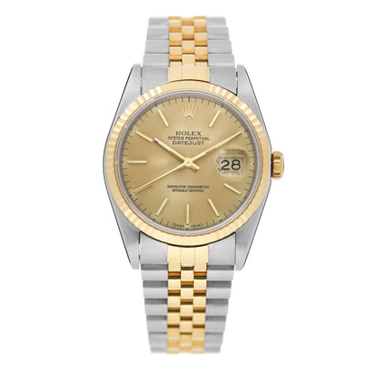 Rolex Stainless Steel 18K Yellow Gold 36mm Oyster Perpetual Datejust Watch Champagne 16233 1 of 5