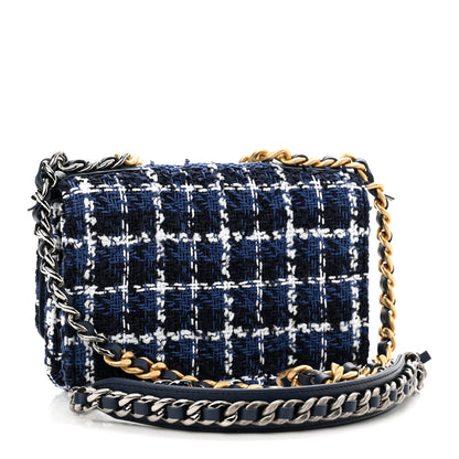 Chanel Tweed Quilted Chanel 19 Wallet On Chain WOC Blue White Navy Blue 3 of 12