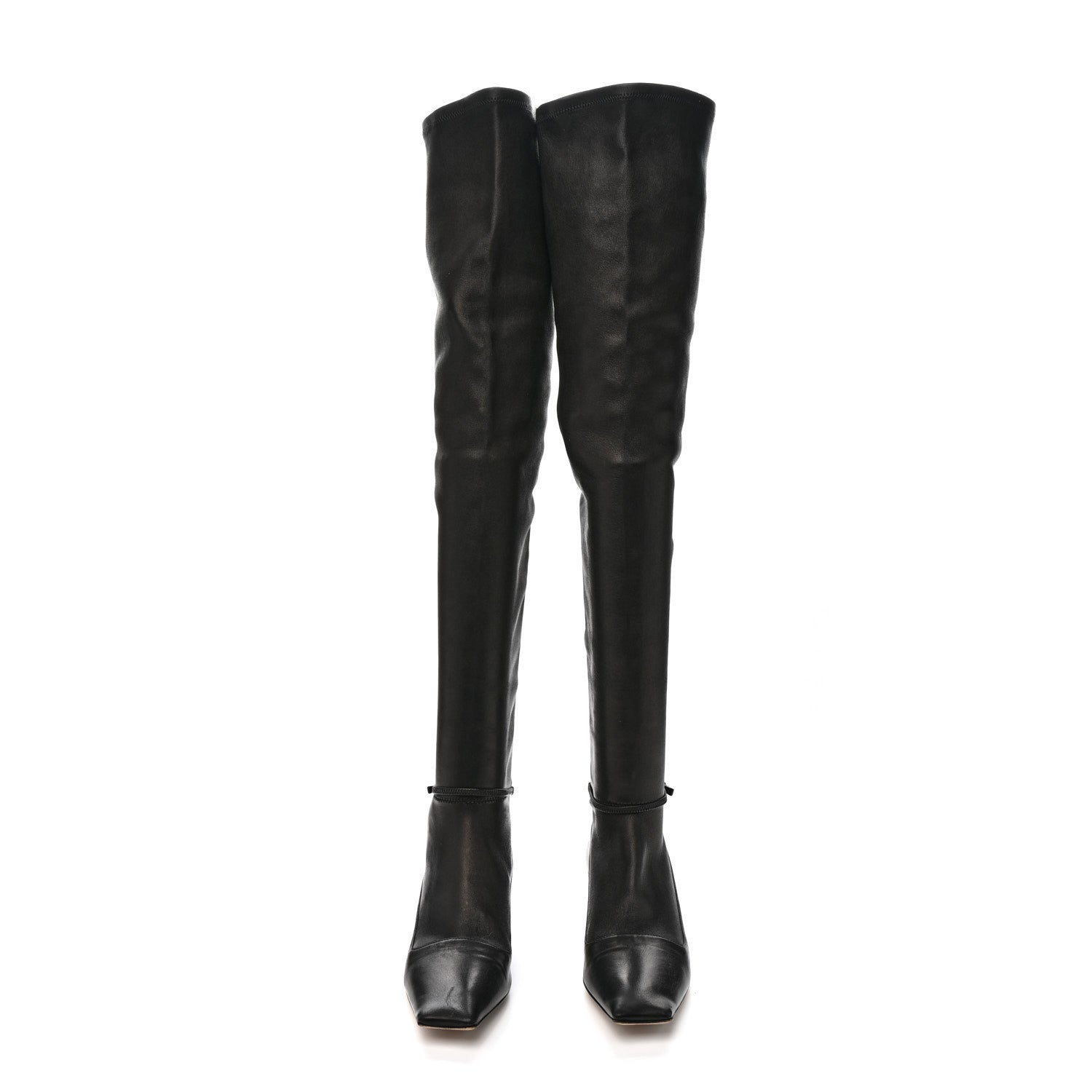 Christian Dior Nappa Over The Knee Bow Boots 37.5 Black 2 of 7