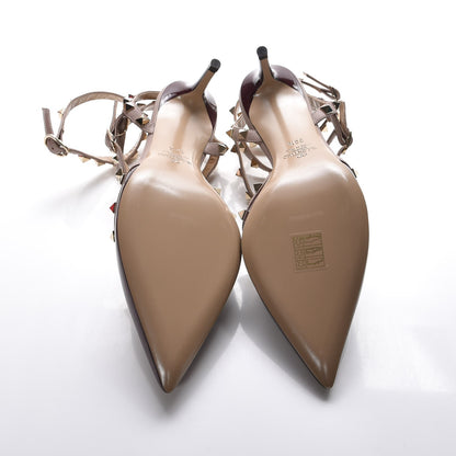 Valentino Garavani Patent Rockstud Ankle Strap Low Heel Pumps 38.5 Rubin Poudre 6 of 8