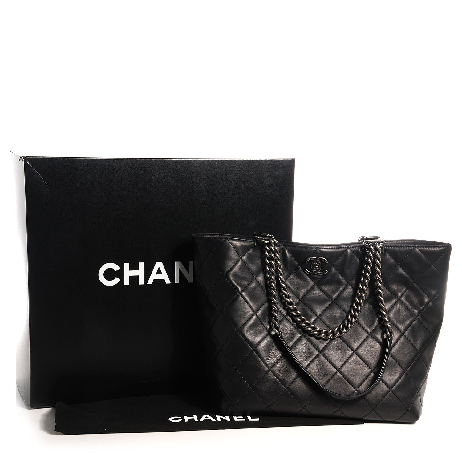 Chanel Calfskin Quilted Large Shopping In Chains Tote Black 5 of 9