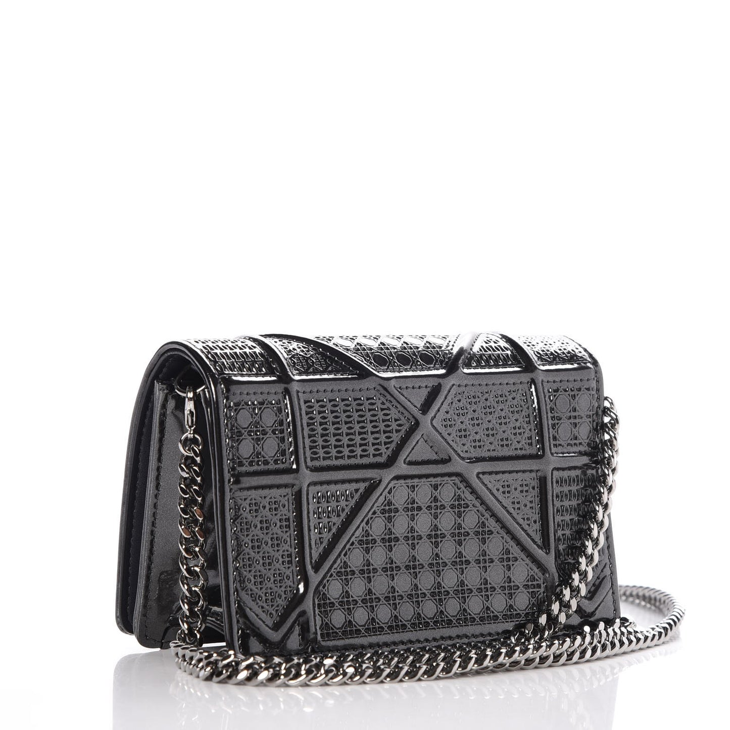 Metallic Patent Micro-Cannage Baby Diorama Flap Bag Onyx Black