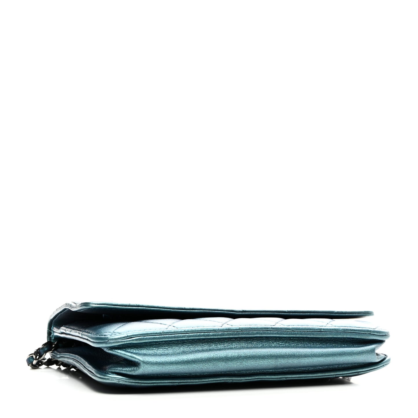 Metallic Lambskin Wallet On Chain WOC Turquoise