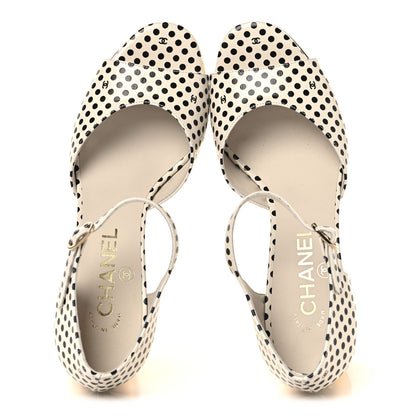 Chanel Printed Calfskin Polka Dot CC Platform Sandals 36.5 Ivory Black 2 of 8