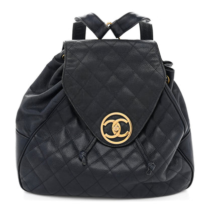 Chanel Caviar Quilted CC Drawstring Backpack Navy 1 of 14
