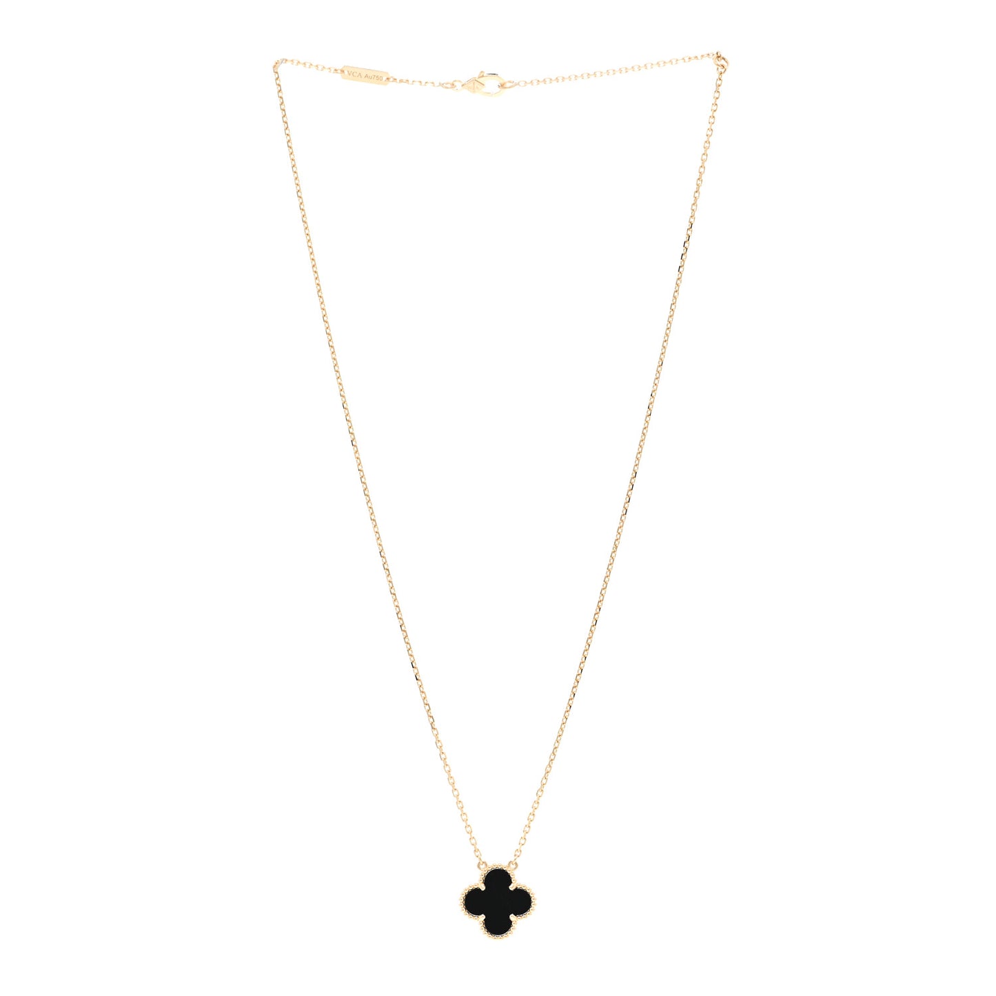18K Yellow Gold Black Onyx Vintage Alhambra Pendant Necklace