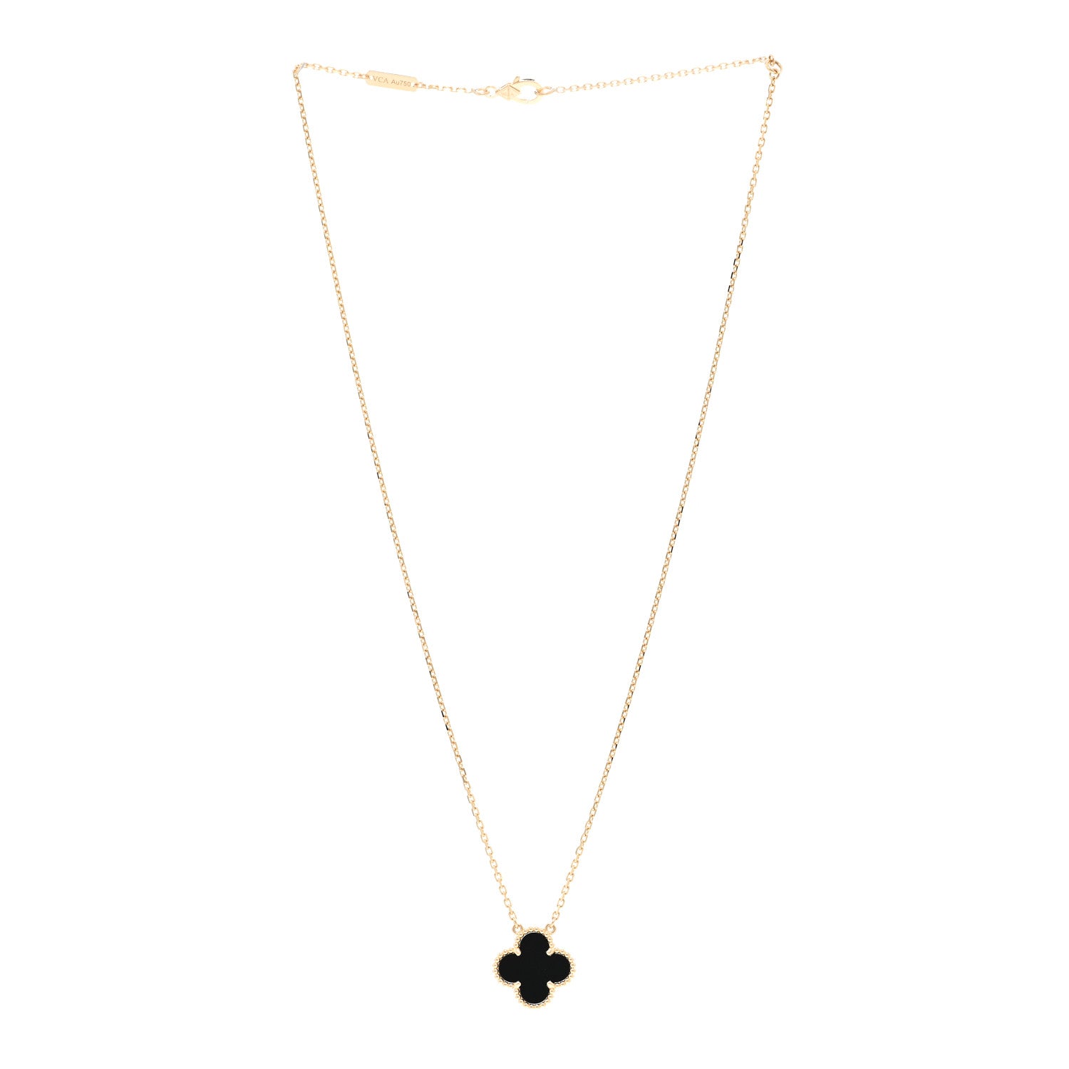 Van Cleef & Arpels 18K Yellow Gold Black Onyx Vintage Alhambra Pendant Necklace 3 of 5