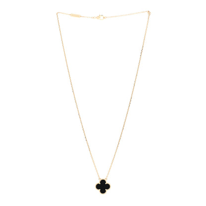 Van Cleef & Arpels 18K Yellow Gold Black Onyx Vintage Alhambra Pendant Necklace 3 of 5