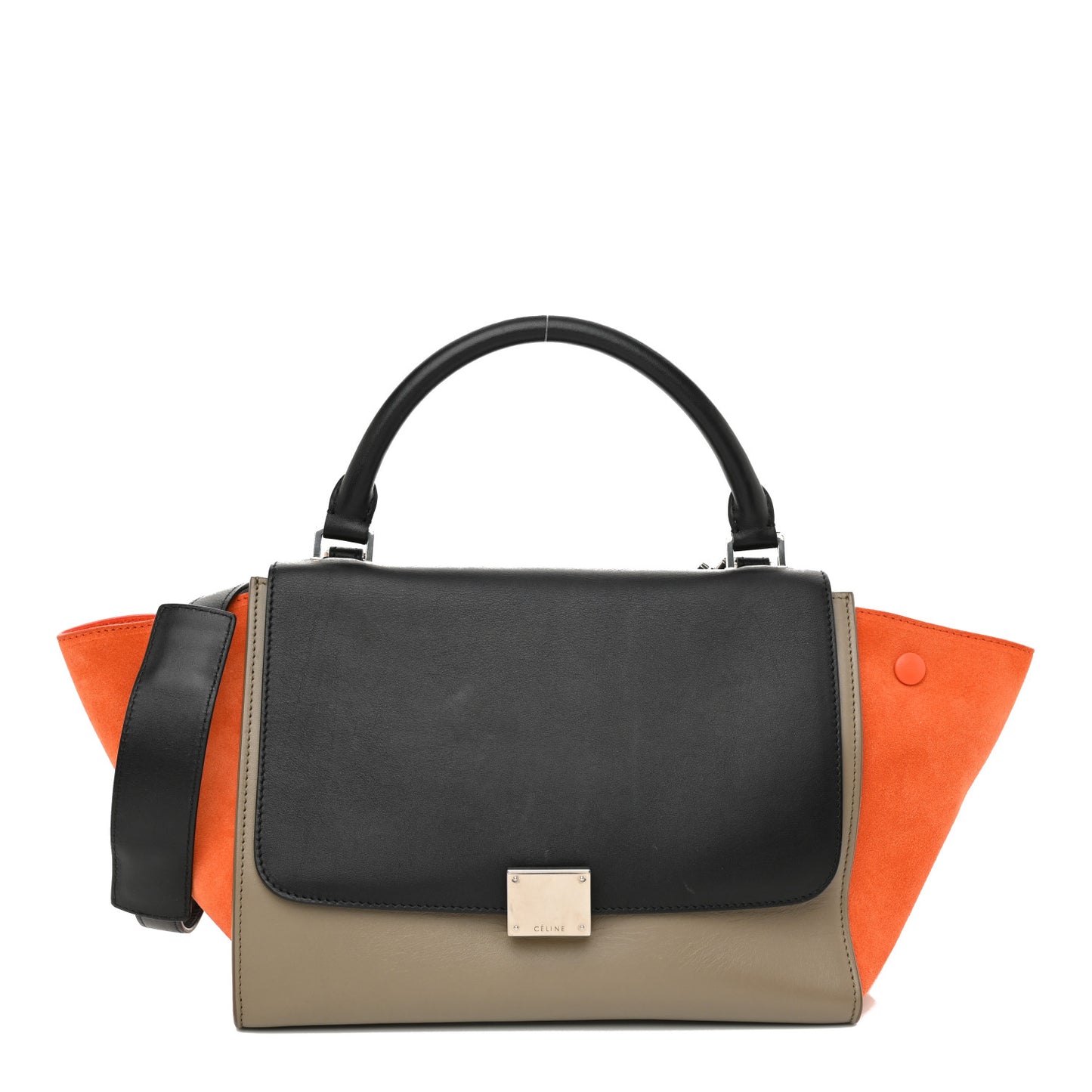 Smooth Calfskin Suede Medium Tri-Color Trapeze Orange