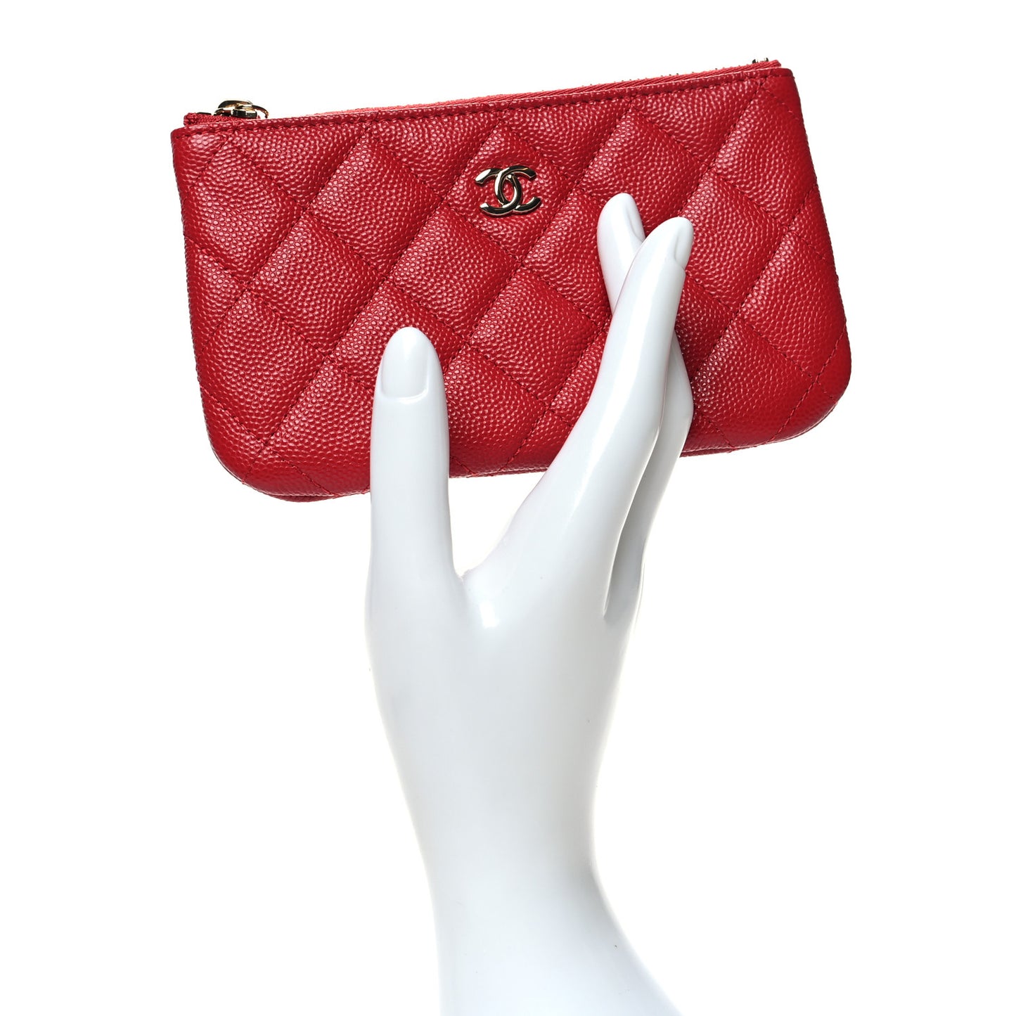 Caviar Quilted Small Cosmetic Case Dark Pink