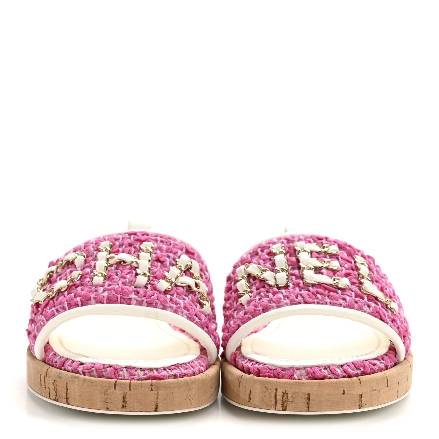 Chanel Tweed Cork Mule Sandal 36 Pink White 3 of 9