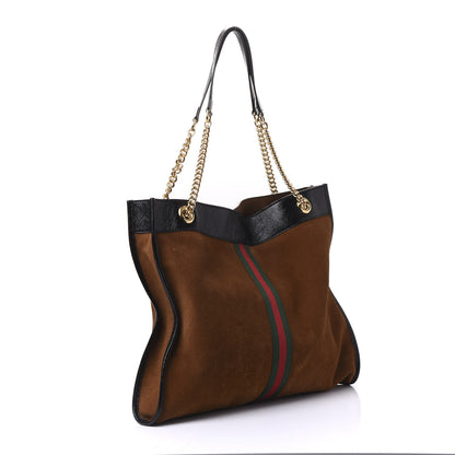 Gucci Suede Patent Large Rajah Chain Tote Nocciola Black 2 of 7