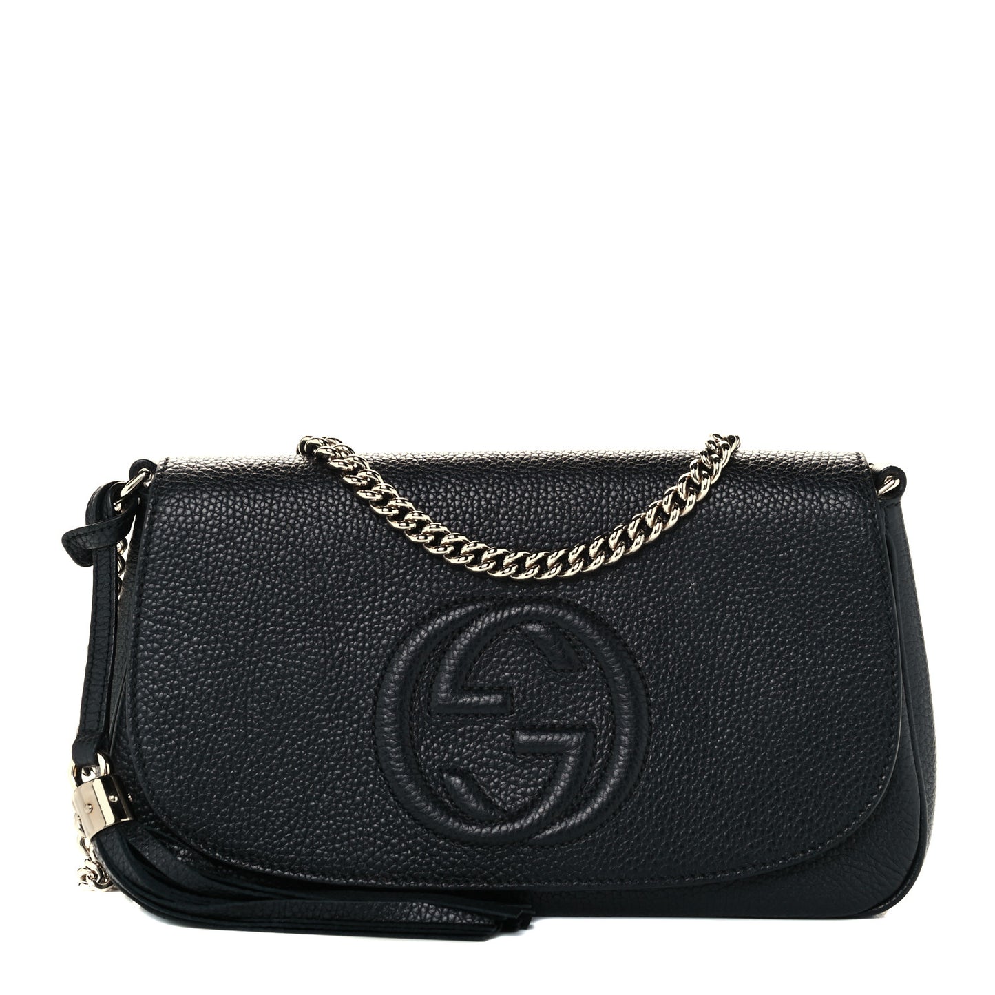 Pebbled Calfskin Medium Soho Flap Crossbody Black