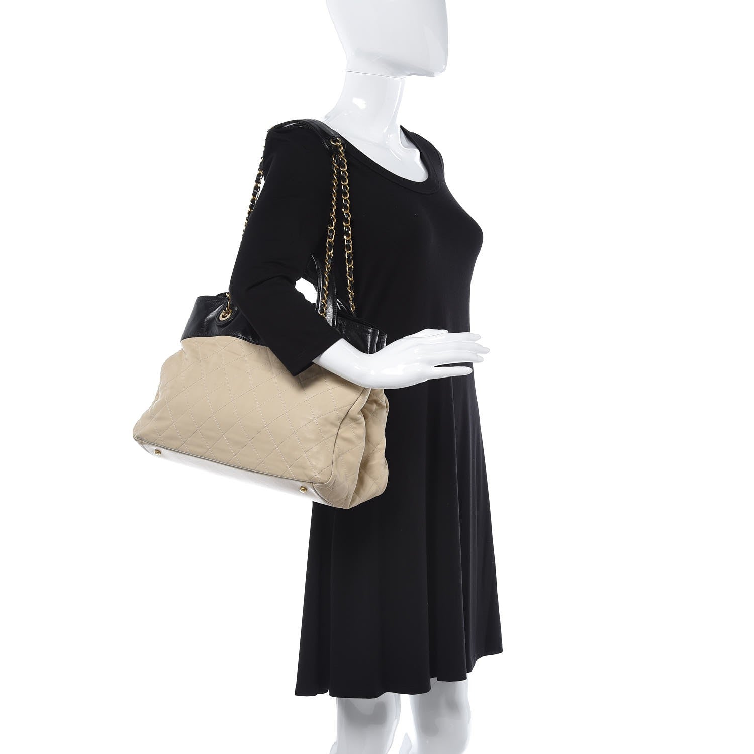 Chanel Calfskin Quilted In The Mix Shopping Tote Beige Black 2 of 15