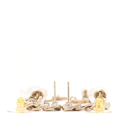 Chanel Pearl Resin Crystal CC No 5 Perfume Bottle Chain Drop Earrings Gold Pearly White 3 of 5