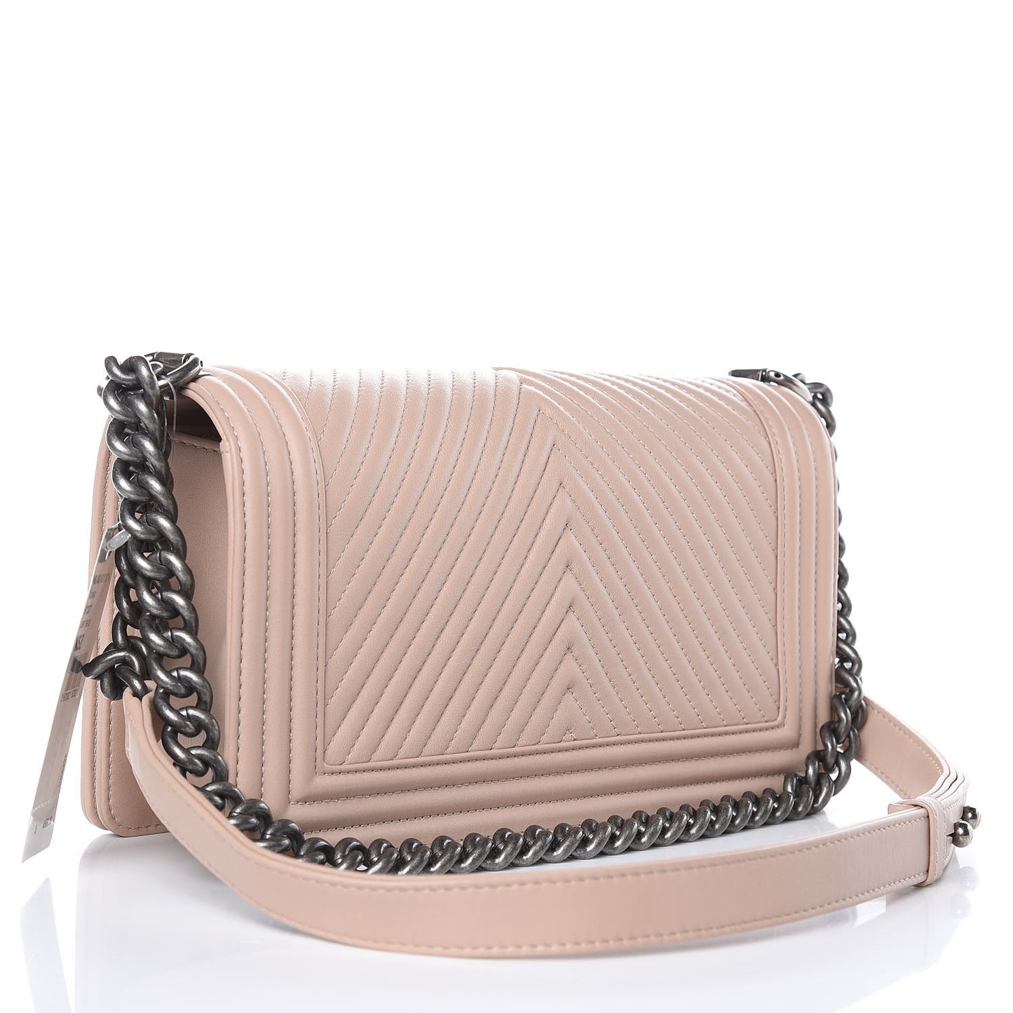 Calfskin Chevron Quilted Medium Boy Flap Light Beige