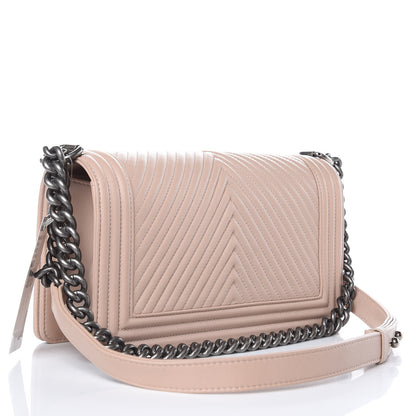 Chanel Calfskin Chevron Quilted Medium Boy Flap Light Beige 3 of 10