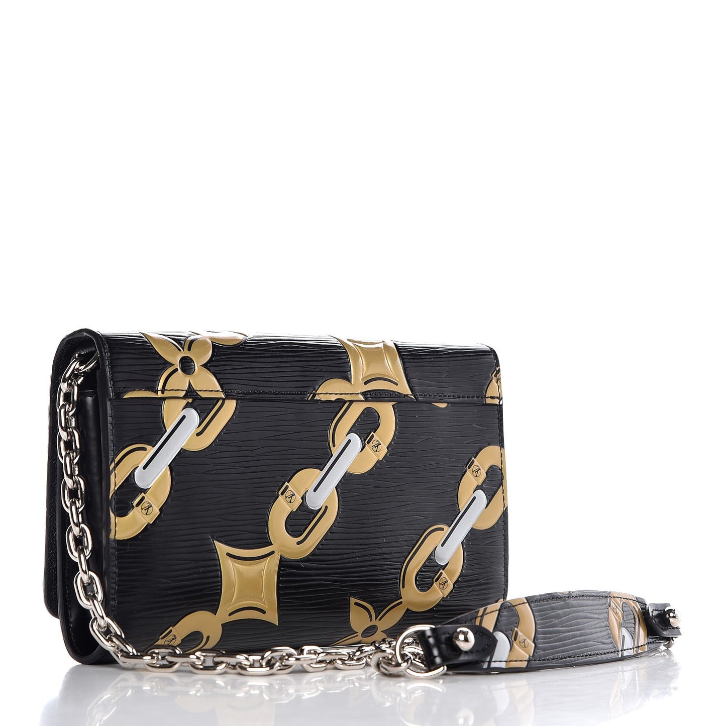 Epi Chain Flower Print Twist Chain Wallet Black