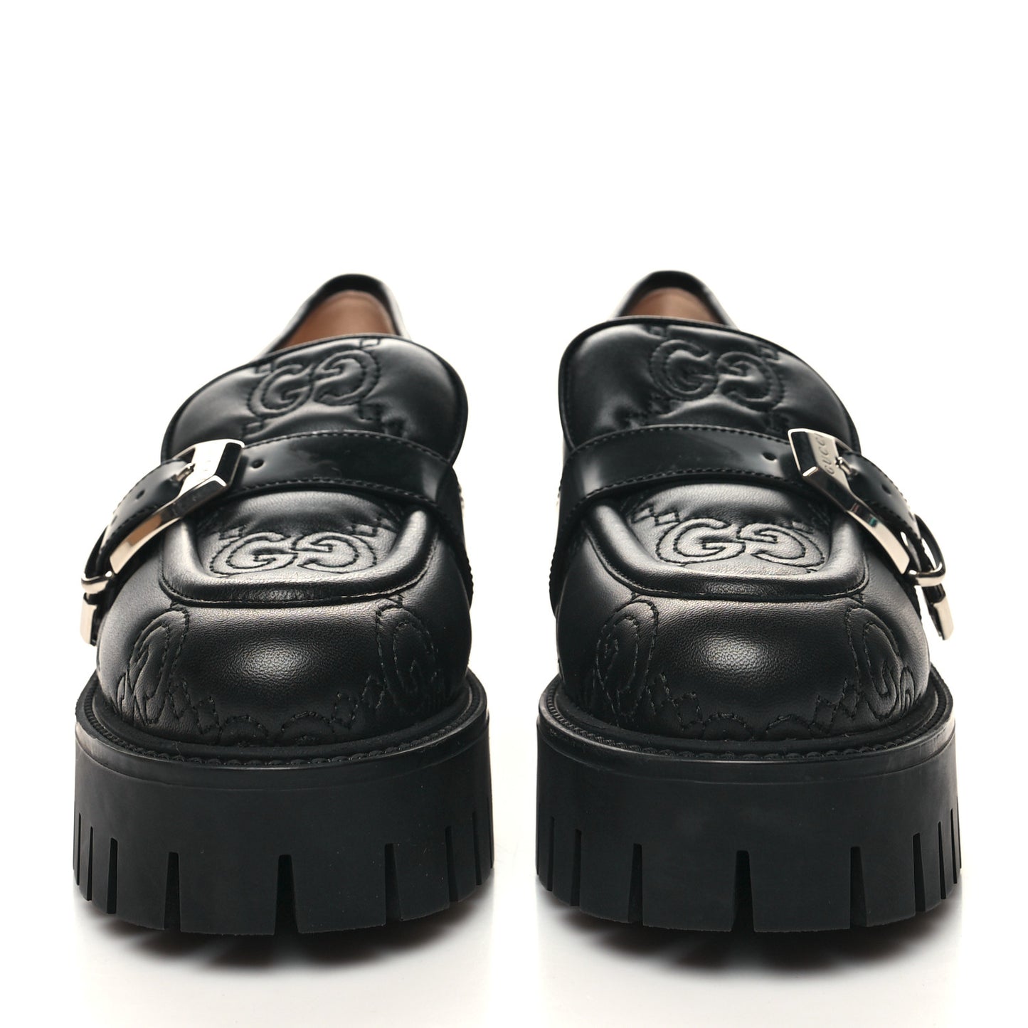 Nappa Cordovan Lux GG Matelasse Buckled Platform Lug Sole 60mm Loafers 38 Black