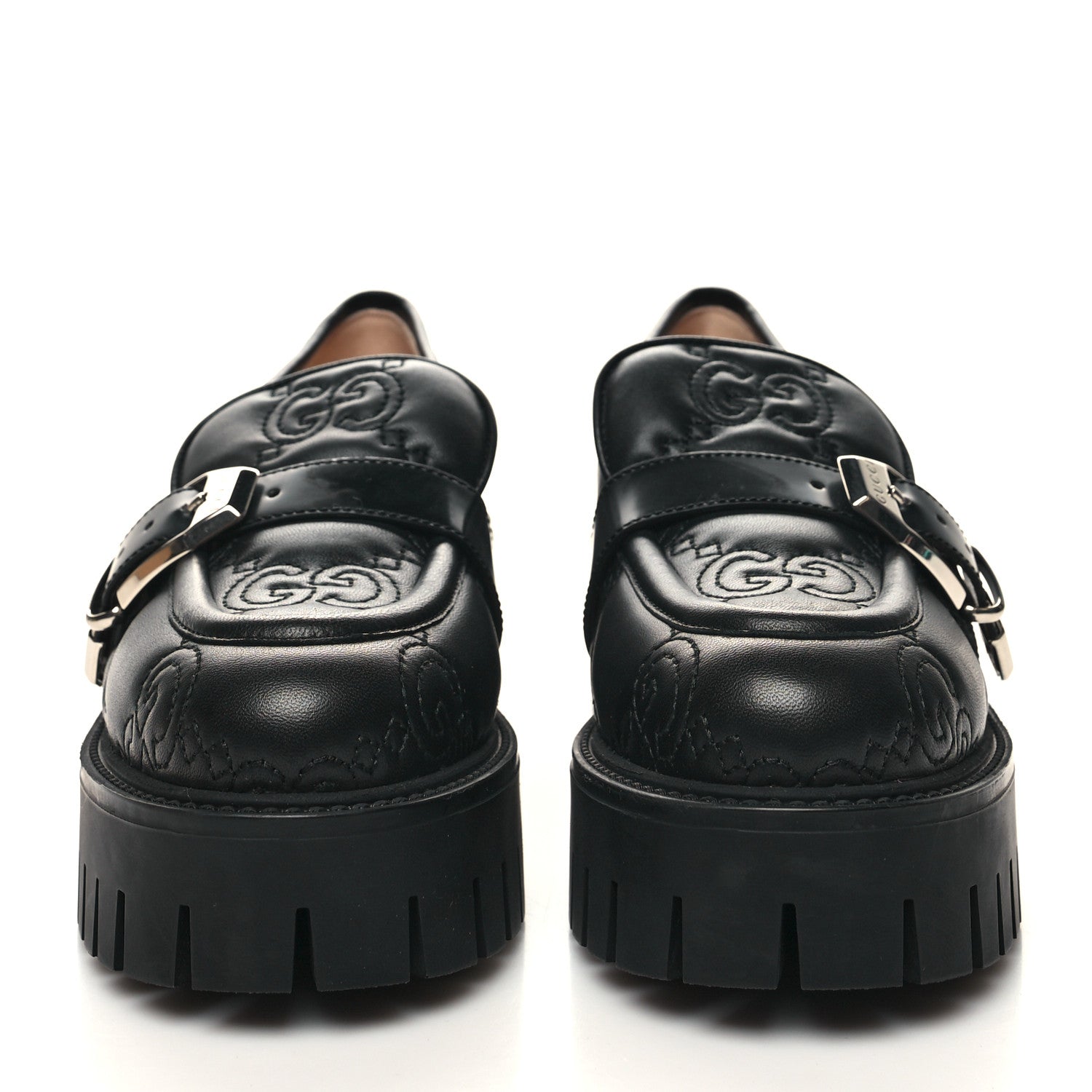 Gucci Nappa Cordovan Lux GG Matelasse Buckled Platform Lug Sole 60mm Loafers 38 Black 2 of 9