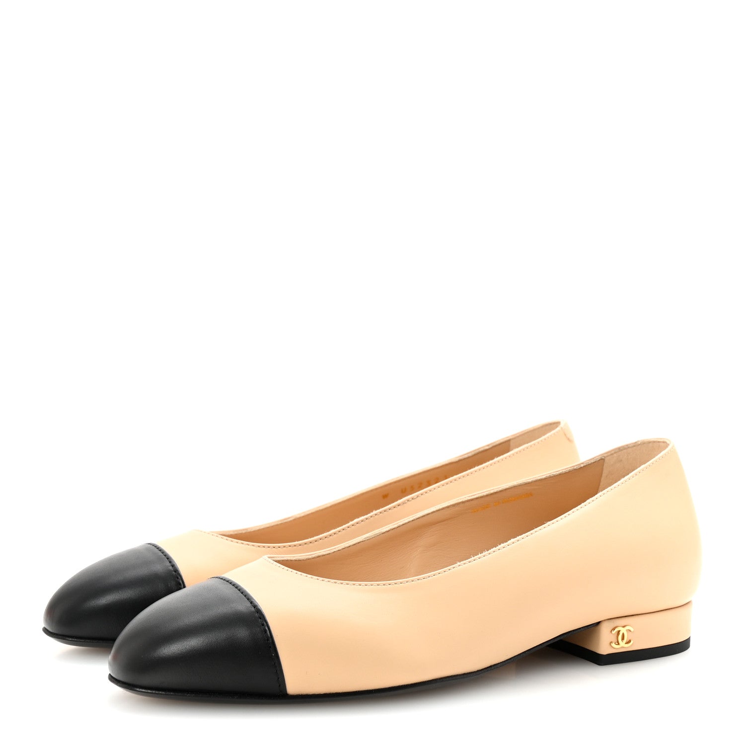 Chanel Lambskin Cap Toe CC Uniform Ballerina Flats 35 Beige Black 4 of 10