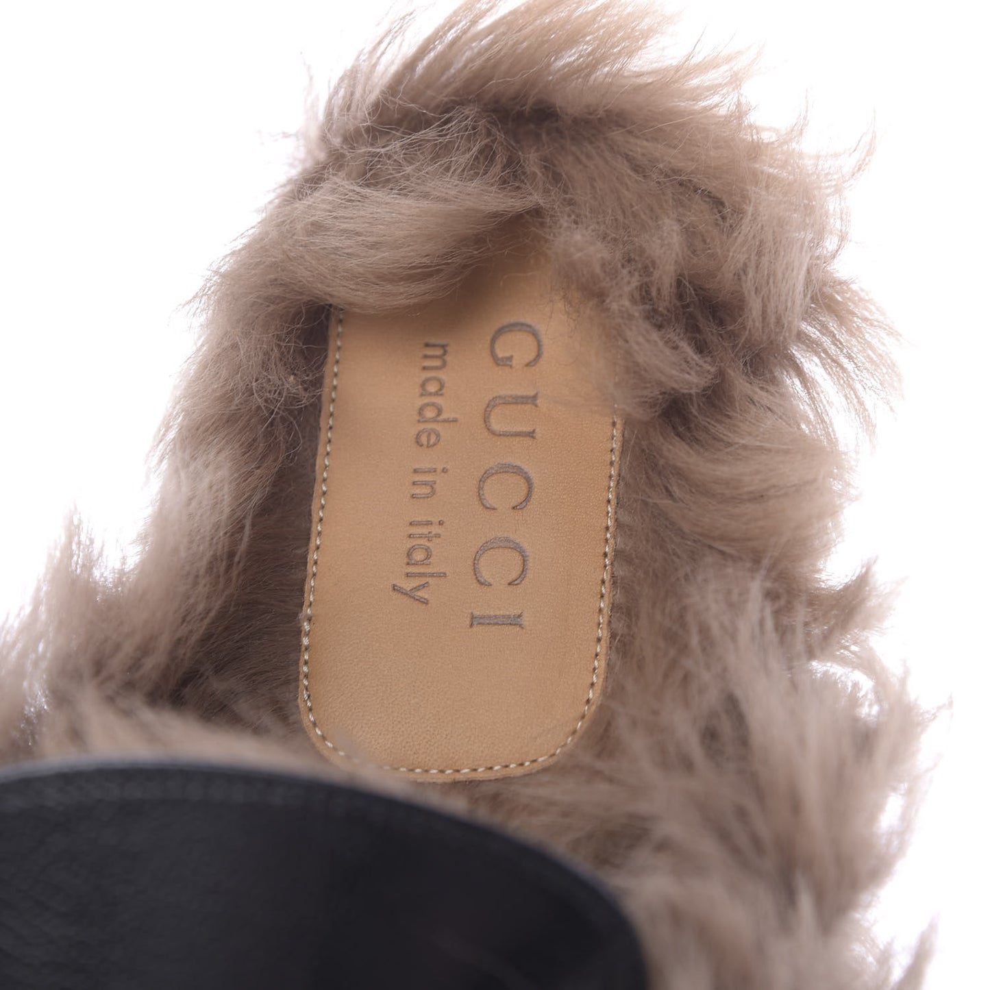 Goatskin Fur Web GG Tiger Embroidered Mens Princetown Slippers 8 Black