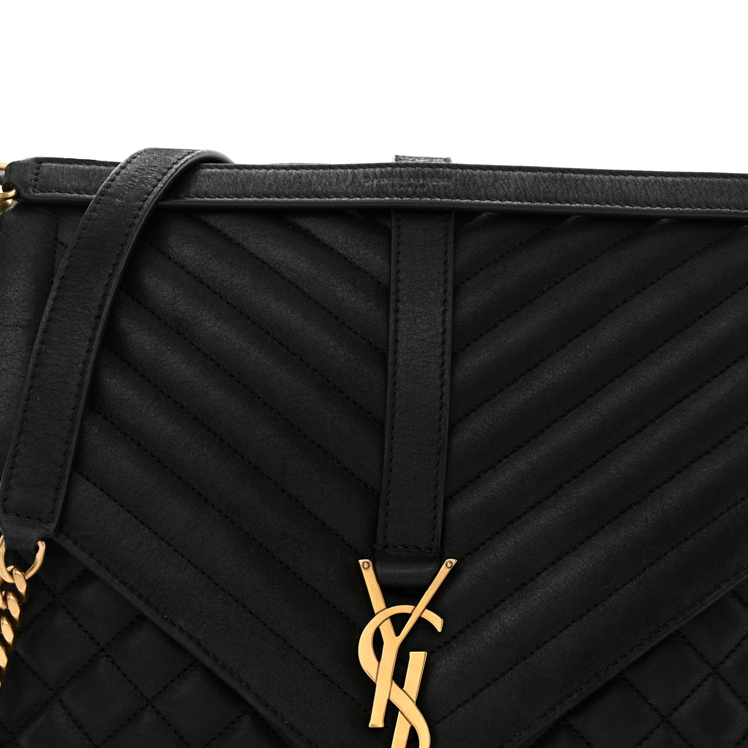 Saint Laurent SAINT LAURENT Calfskin Mixed Matelasse Triquilt Large Monogram Envelope Satchel Deep Marine 8 of 14