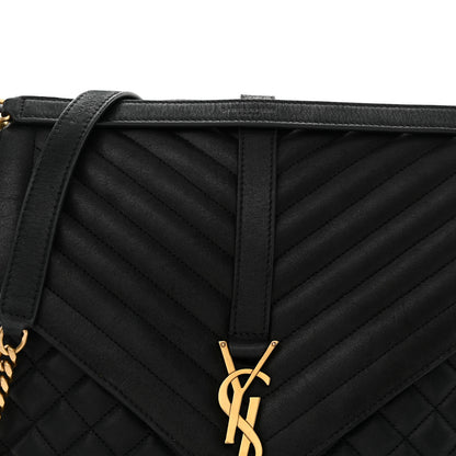 Saint Laurent SAINT LAURENT Calfskin Mixed Matelasse Triquilt Large Monogram Envelope Satchel Deep Marine 8 of 14