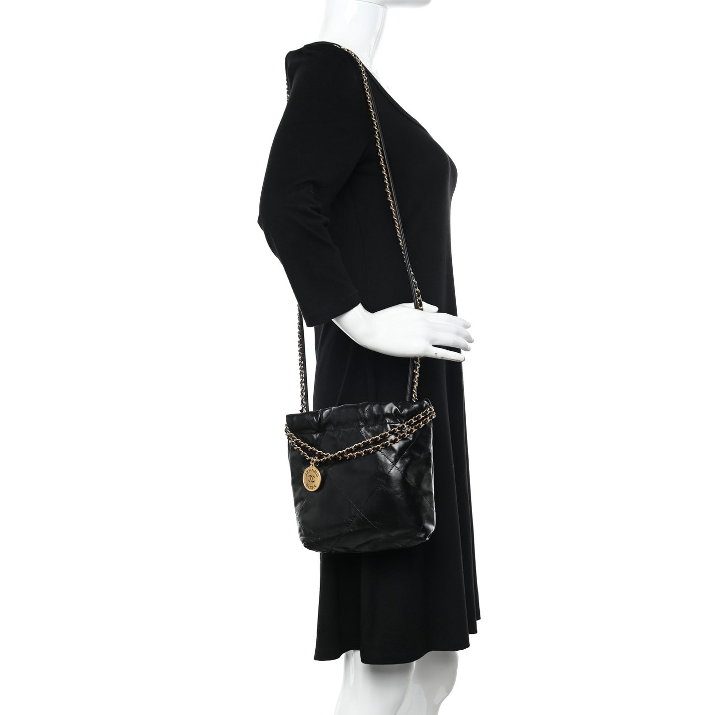 Shiny Calfskin Quilted Mini Chanel 22 Black