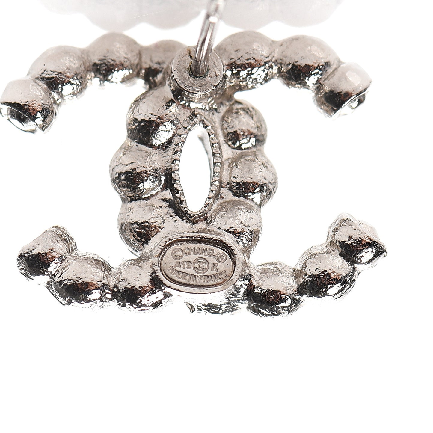Pearl Crystal CC Regalia Small Button Earrings Silver