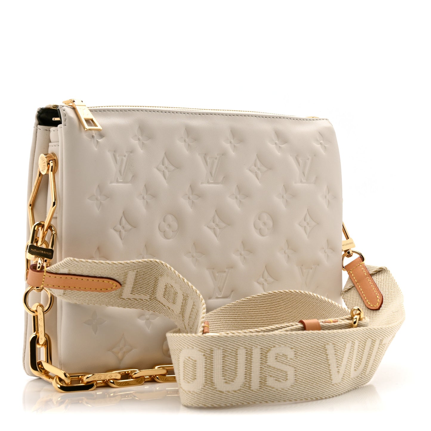 Lambskin Embossed Monogram Coussin PM Beige Cream