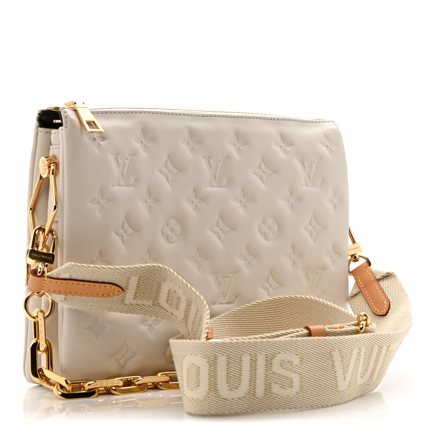 Louis Vuitton Lambskin Embossed Monogram Coussin PM Beige Cream 3 of 12