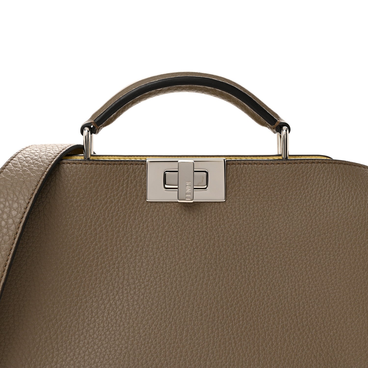 Fendi Cuoio Romano Vitello Cover Glazed Fabric Bi-Color FF 1974 Mini Peekaboo I SEE U Satchel Tartufo Banana Tobacco Moro 8 of 10