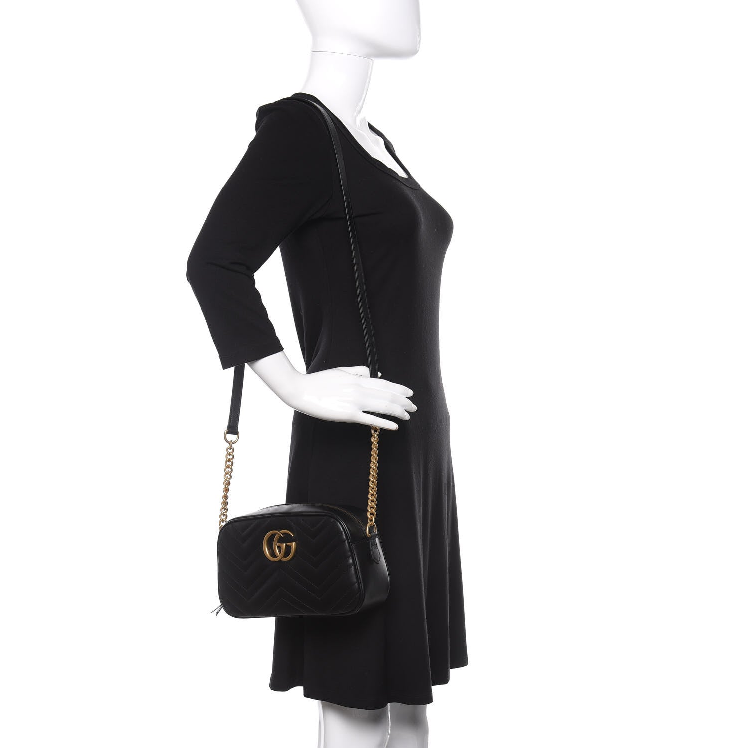Gucci Calfskin Matelasse Small GG Marmont Chain Shoulder Bag Black 2 of 10