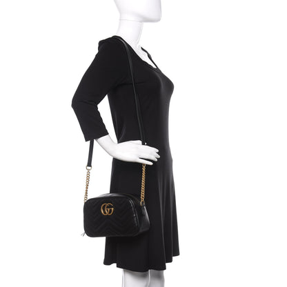 Gucci Calfskin Matelasse Small GG Marmont Chain Shoulder Bag Black 2 of 10