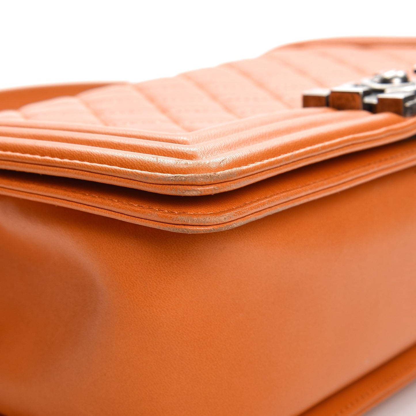 Lambskin Quilted Medium Boy Flap Orange
