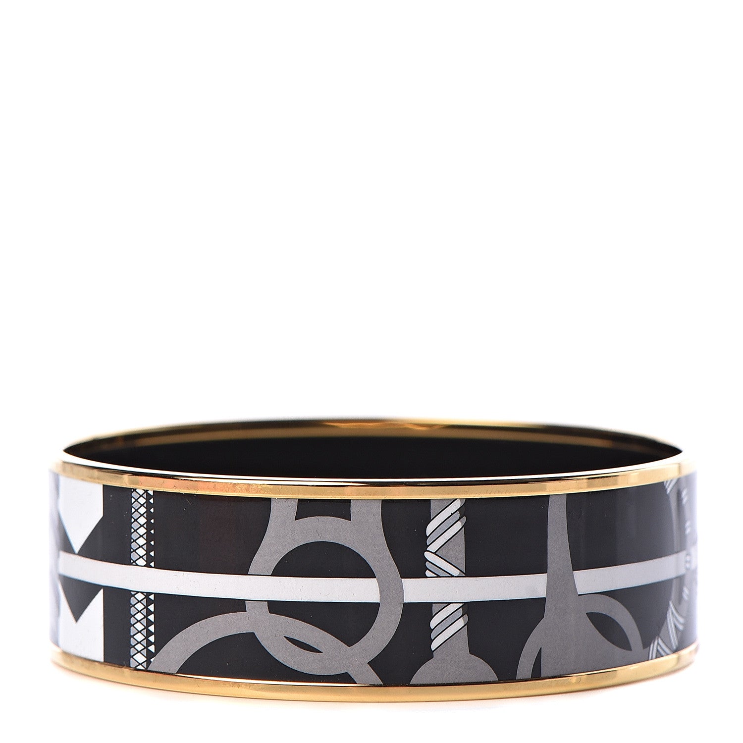 Hermes Enamel Printed Wide Panoplie Equestre Bracelet 70 Faux Gris 1 of 5