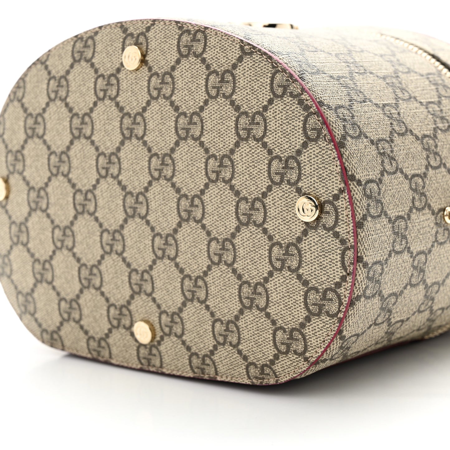 GG Supreme Monogram Ancora Calfskin Vanity Cosmetic Case Beige Ebony Rosso