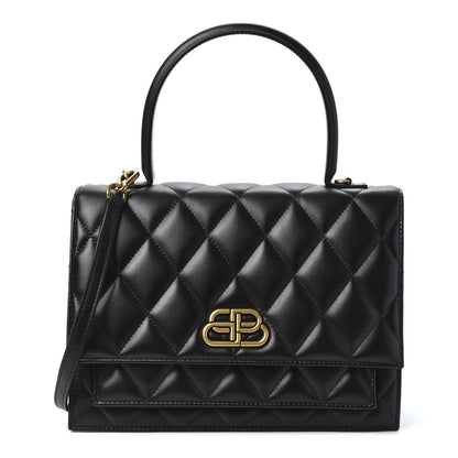 Balenciaga Nappa Calfskin Quilted Medium Sharp Top Handle Bag Black 1 of 8