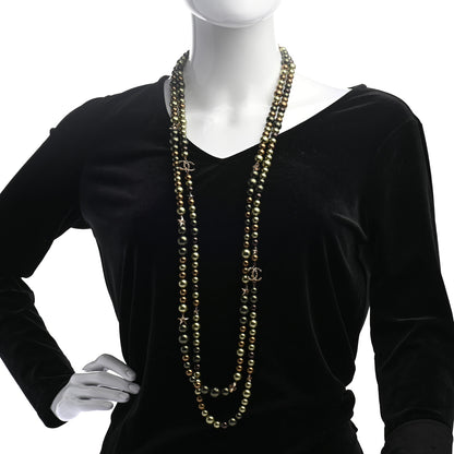 Chanel Pearl Star CC Multi Strand Long Necklace Green Gold 2 of 6