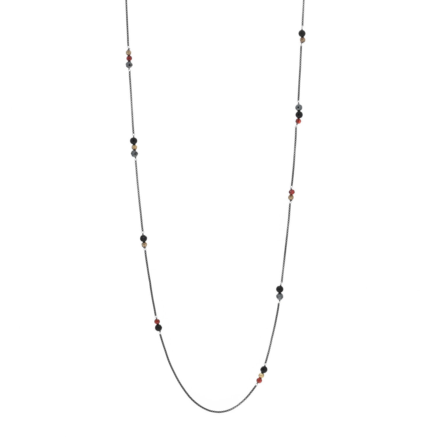 David Yurman Sterling Silver 18K Yellow Gold Garnet Hematite Black Onyx Elements Station Necklace 1 of 4