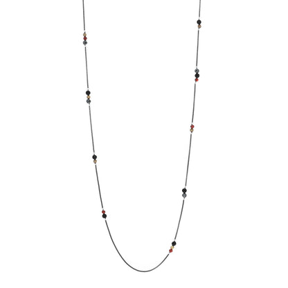David Yurman Sterling Silver 18K Yellow Gold Garnet Hematite Black Onyx Elements Station Necklace 1 of 4