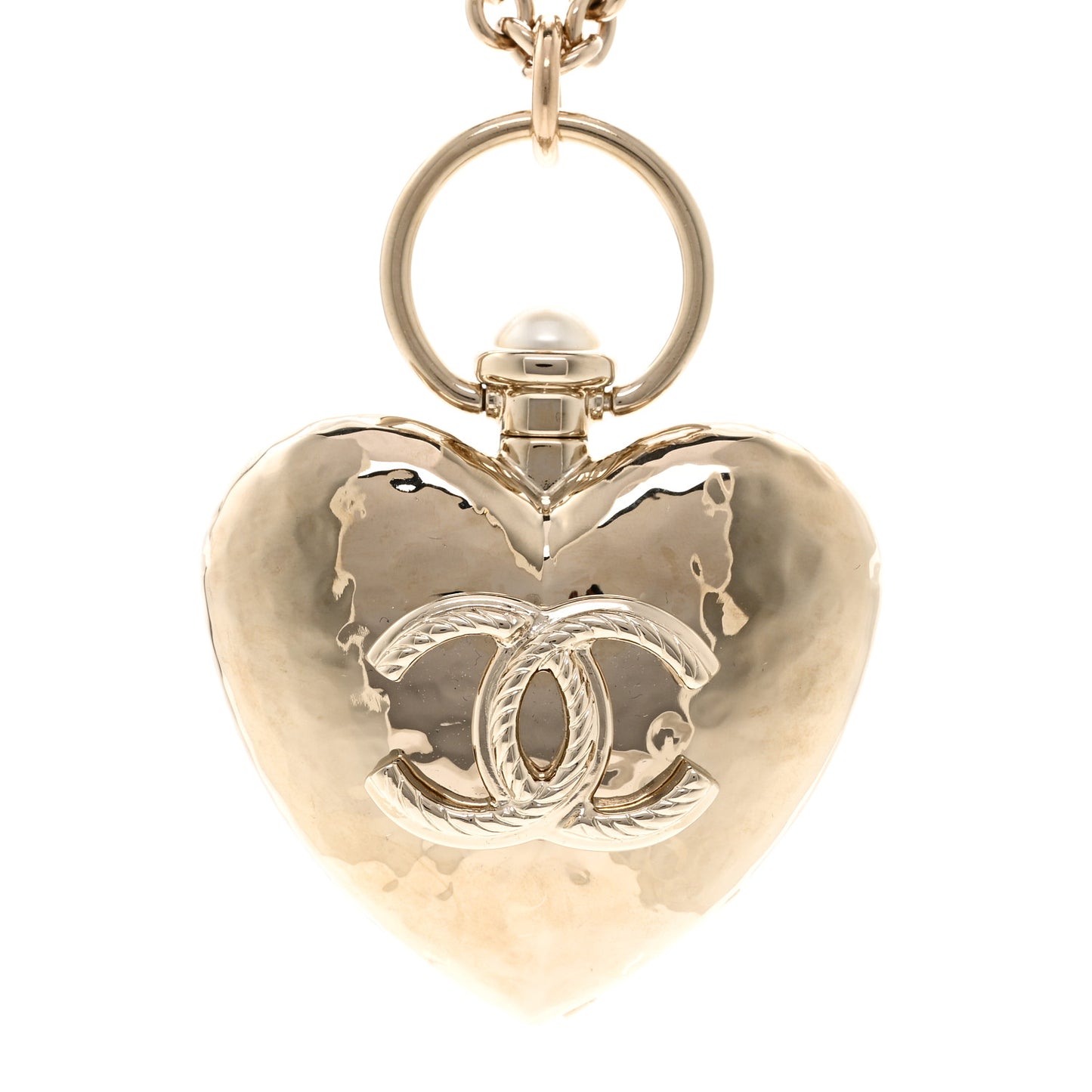 Metal CC Heart Locket Necklace Gold