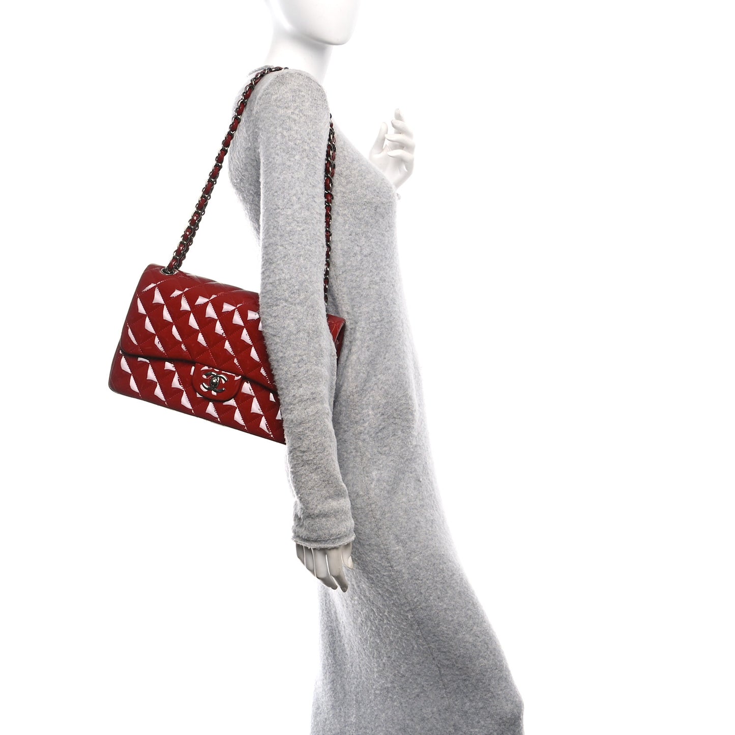 Patent Quilted Jumbo Double Flap Dark Red