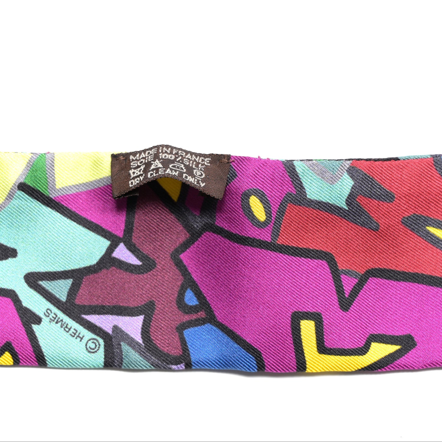 Hermes Silk Graff Graffiti Twilly Fuchsia Kaki Jaune 4 of 5