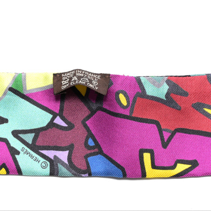 Hermes Silk Graff Graffiti Twilly Fuchsia Kaki Jaune 4 of 5