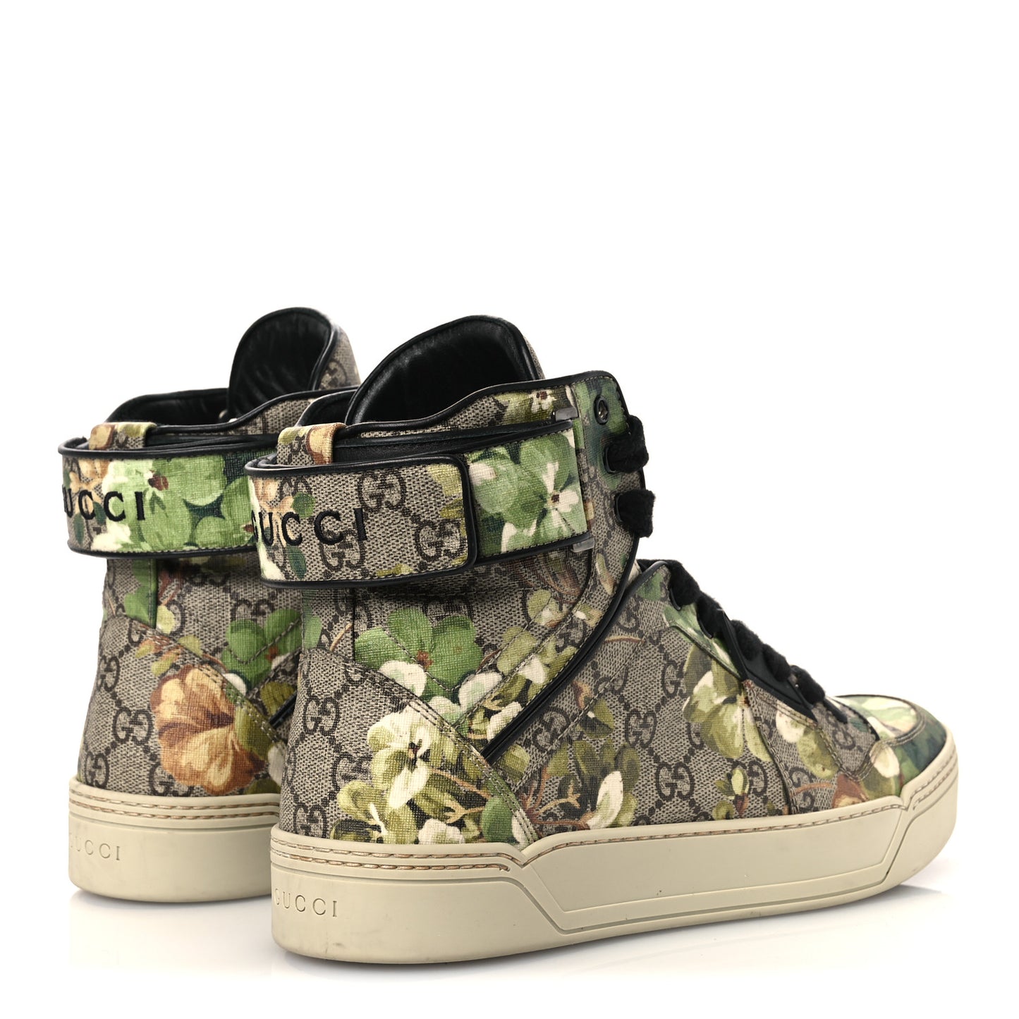 GG Monogram Blooms Web High Top Sneakers 8 Beige Green